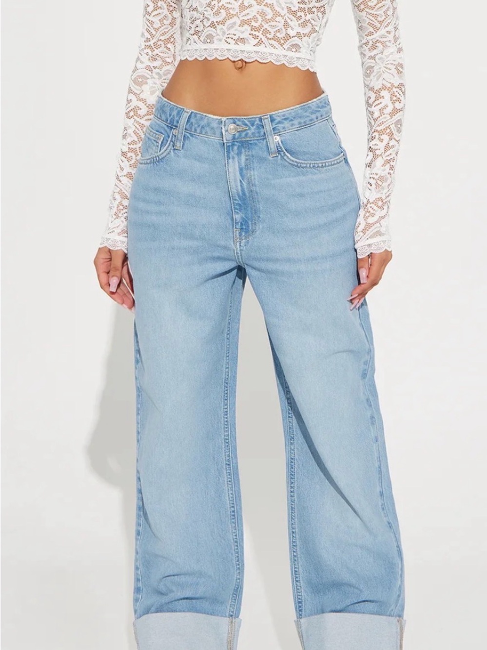 Fashion Nova Light Blue High-Rise Wide Leg Jeans